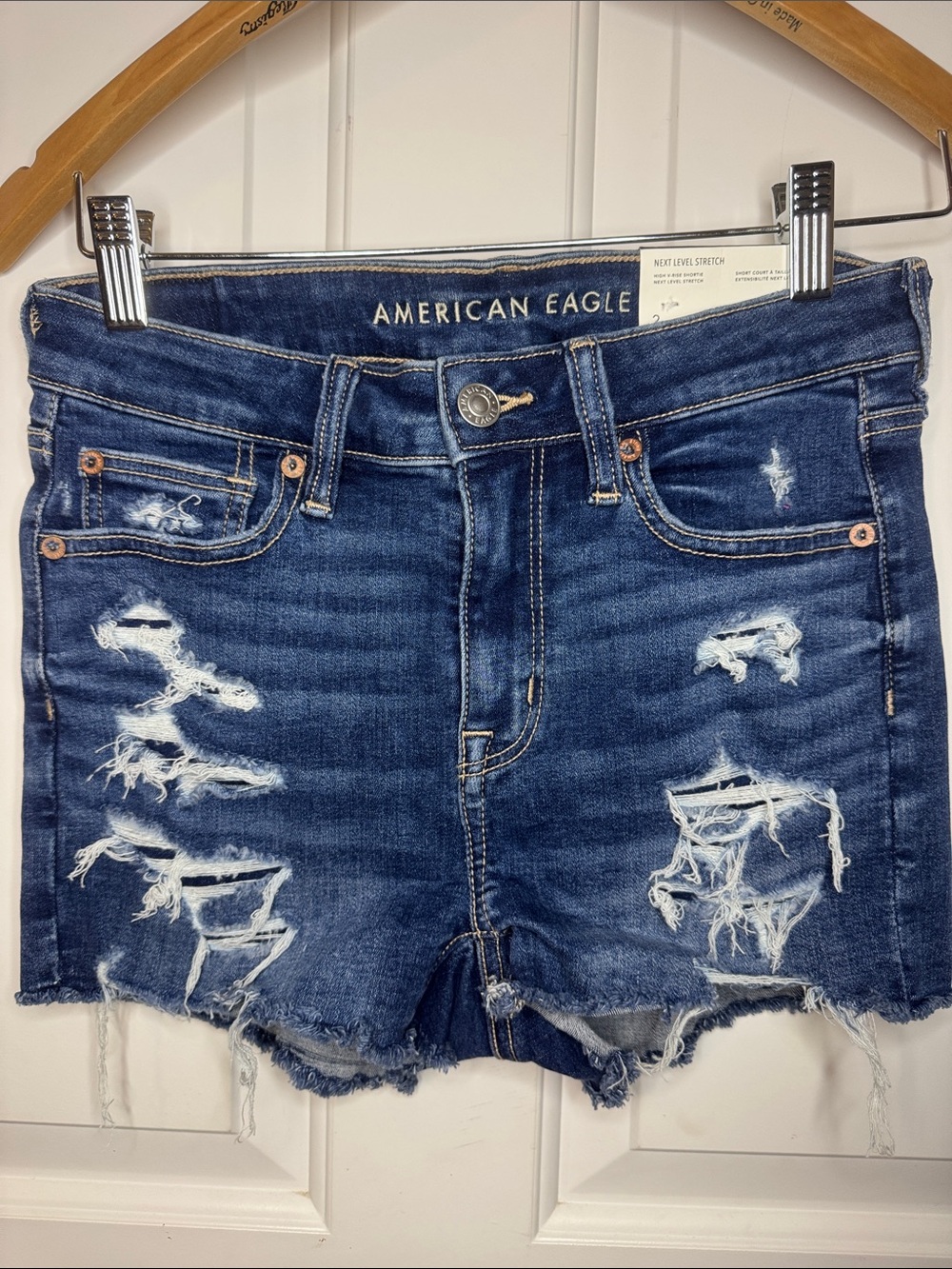 American Eagle Outfitters Distressed Dark Blue Denim Cutoff Shorts